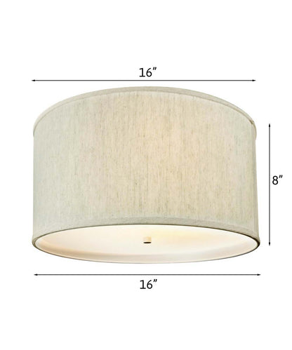 16"W Moderne Flush Mount Conversion Kit  Textured Oatmeal Hardback Drum Lampshade