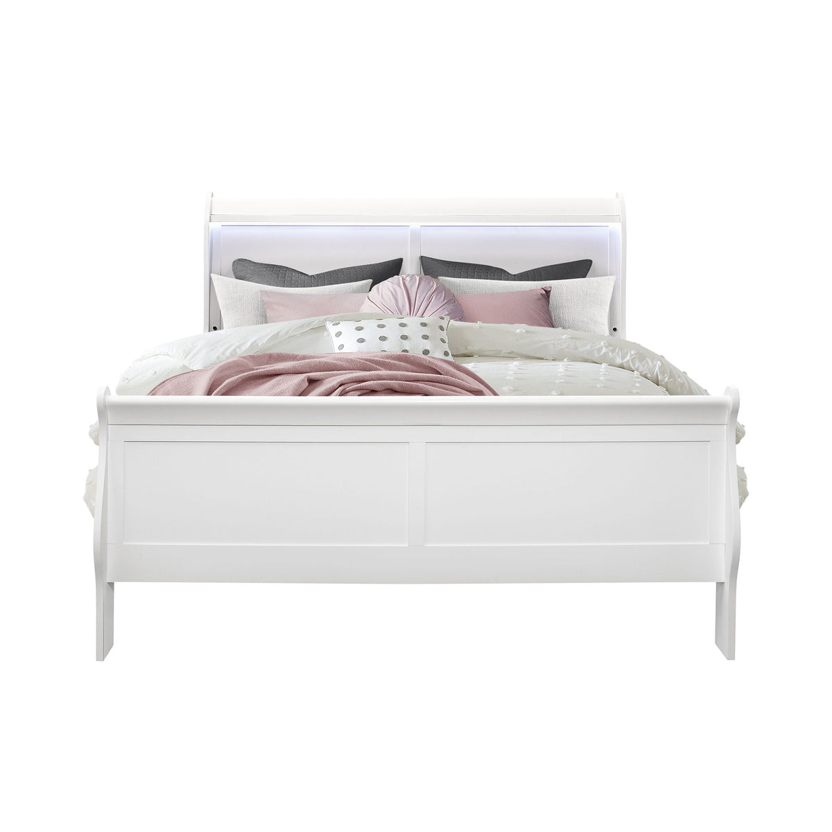 Charlston - Modern Sleigh Design Bed With LED