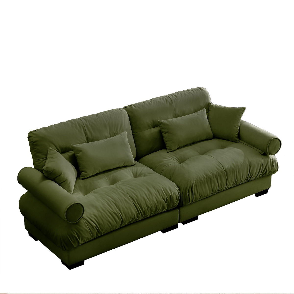 Modern Sofa With Bolstered Armrests And Pillows