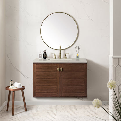 James Martin Amberly 36" Dual Mount Single Bathroom Vanity, Mid-Century Walnut