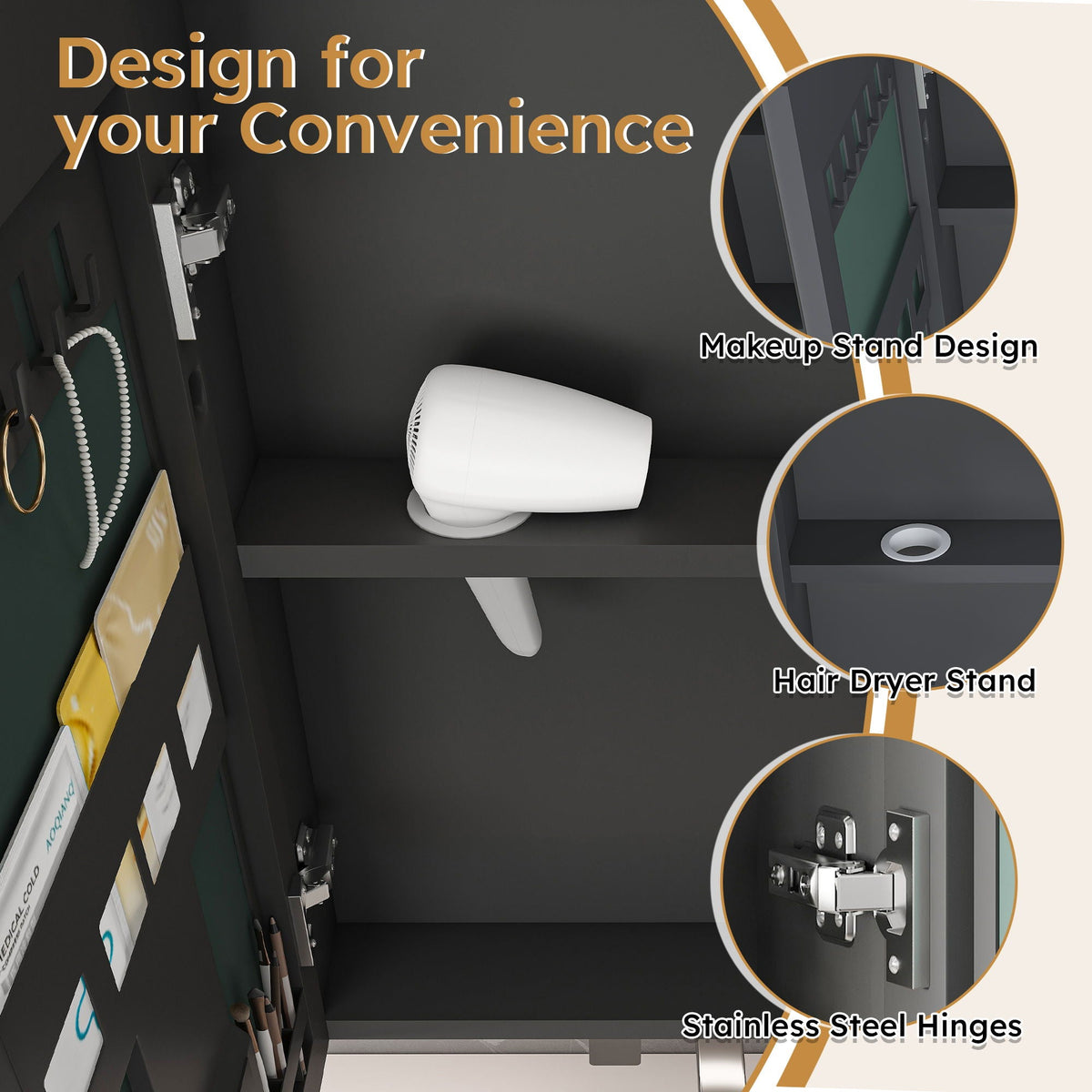 Aluminium Medicine Cabinet Mirror With LED Light And Defogging Function - Gray