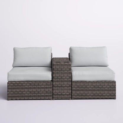 2 Person Wicker Conversation Set With Cushions, Weather Resistant