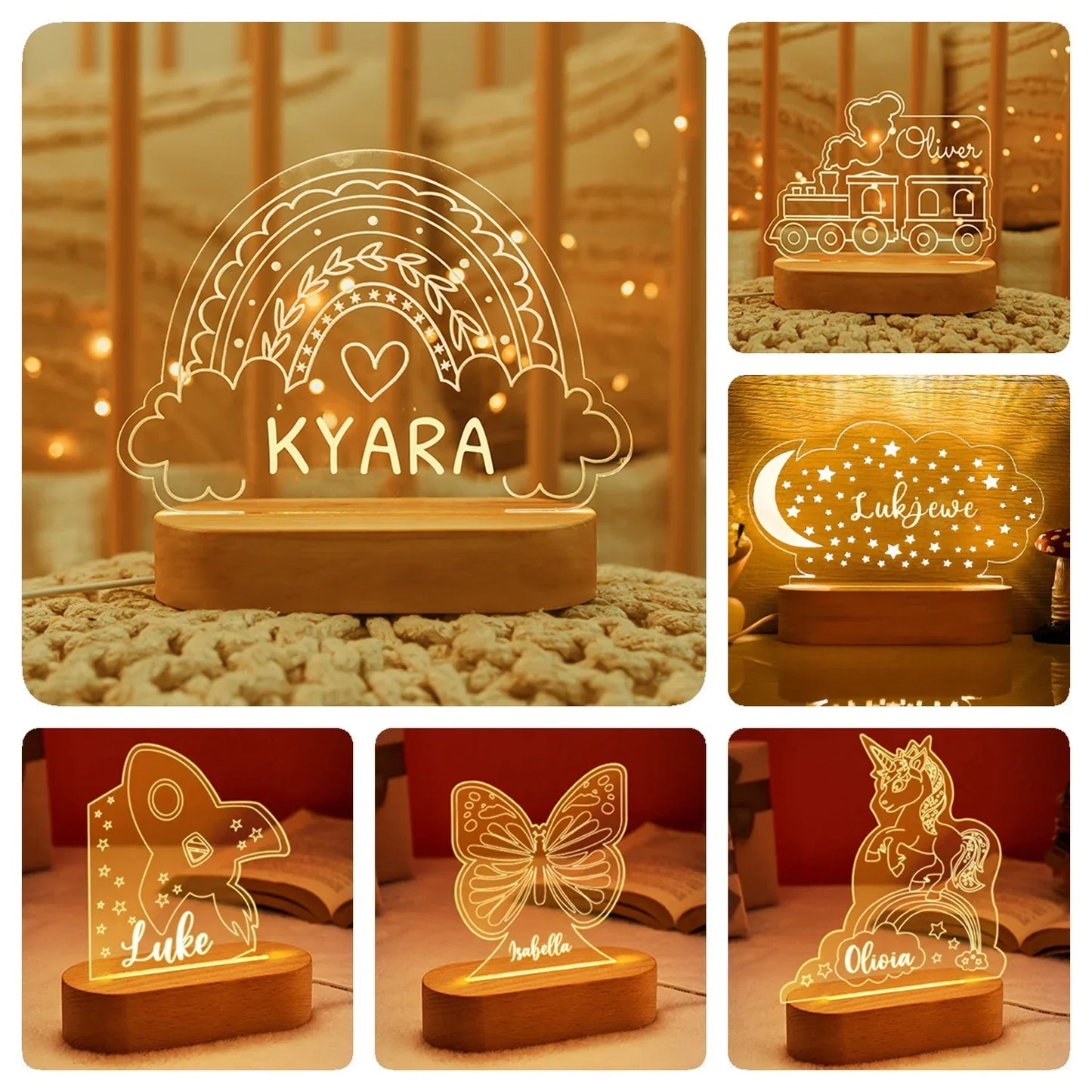 DecorBites™ Baby Kids USB Night Light Personalized Children Name Lamp Custom Nursery Newborn Bedroom Home Decoration Birthday Souvenir Gift