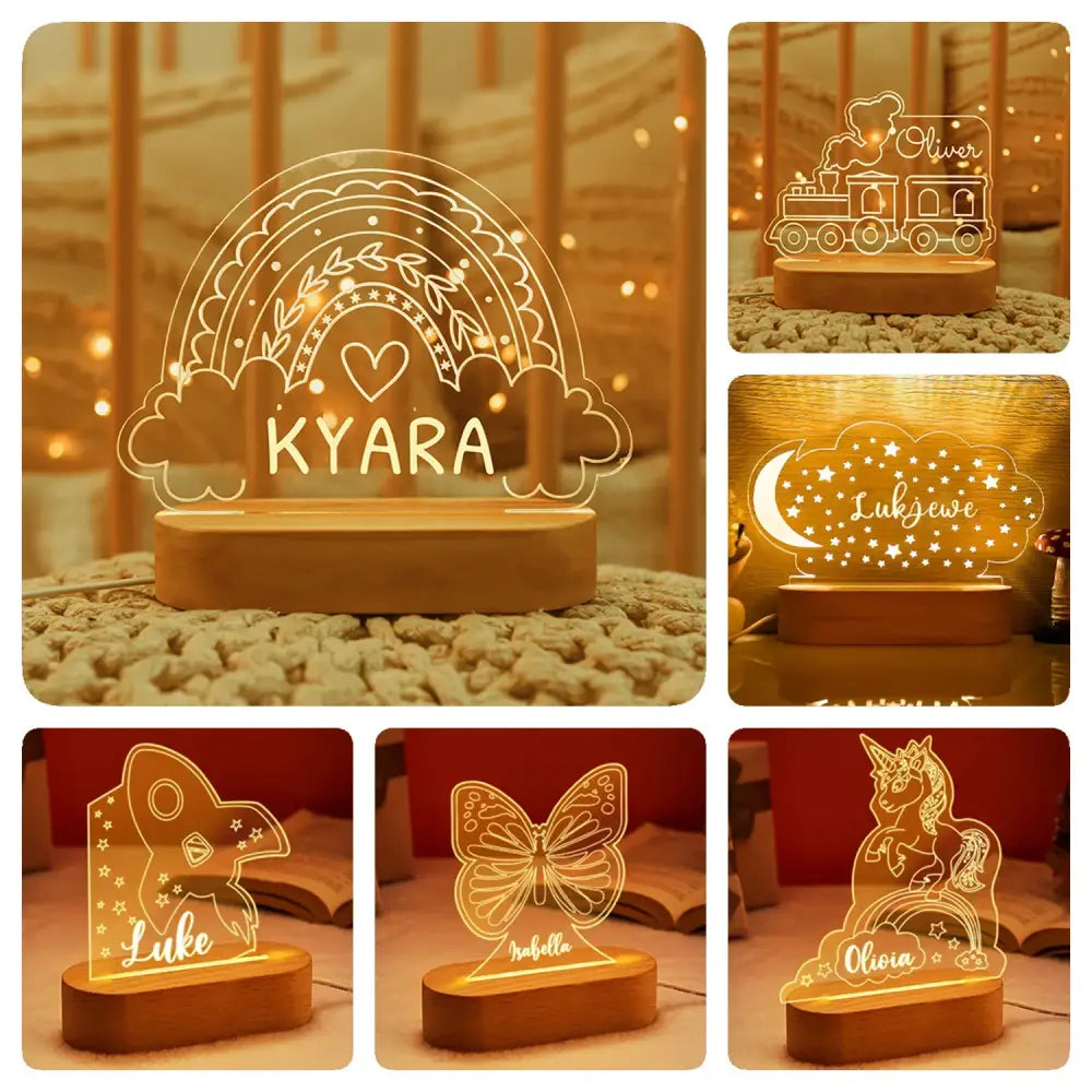 Personalized rainbow usb night light bedroom baby kids lamp
