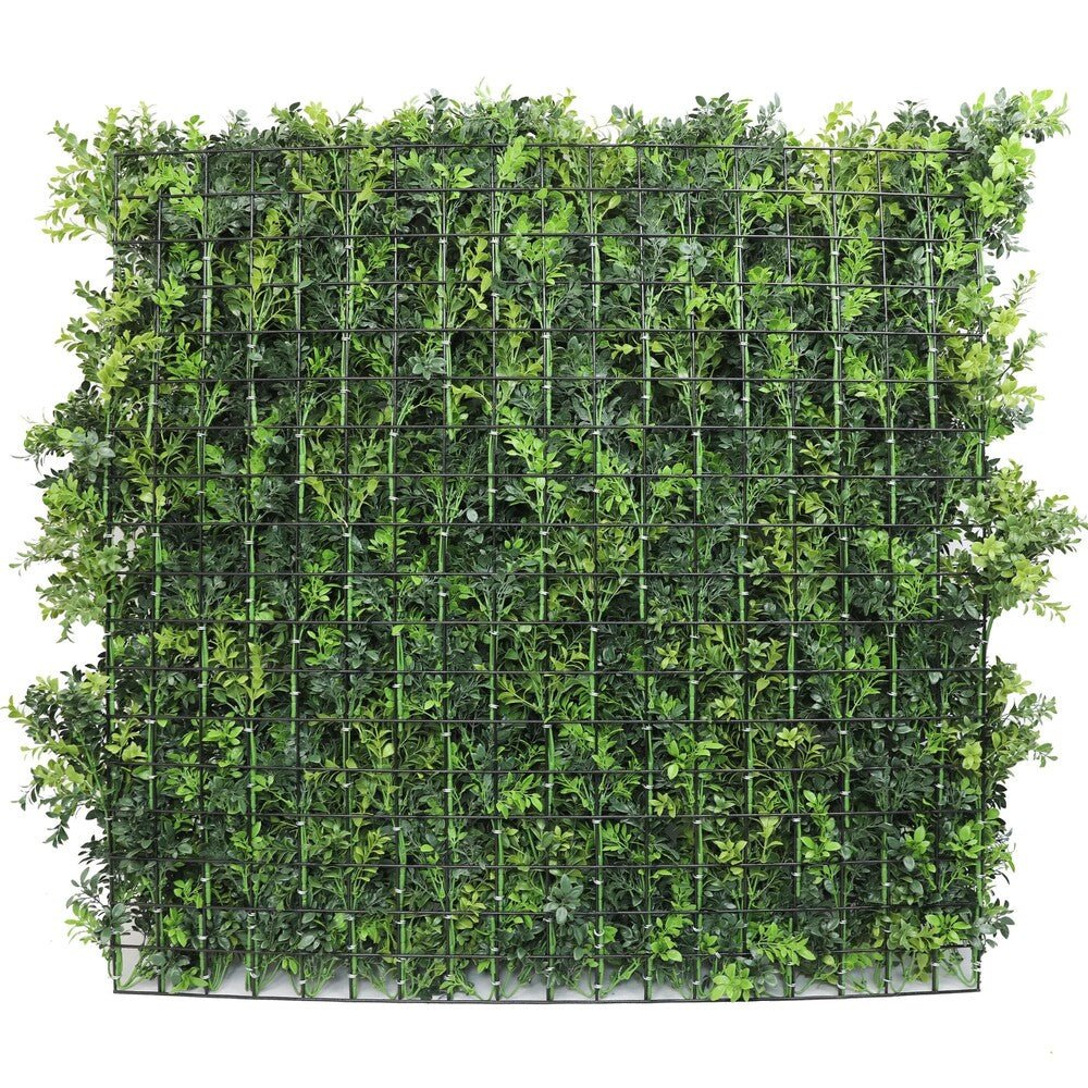 Mixed Green Ultra Dense Boxwood Artificial Vertical Garden Green Wall Panel 40×40in 11 SQ FT – NFPA701 Fire Rated – Metal Backed – UV Resistant – Commercial Grade
