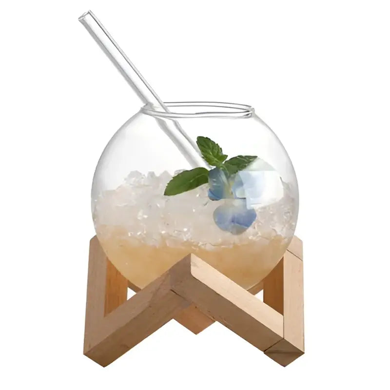 Ball shape coffee juice cocktail glass with straw dining room decor