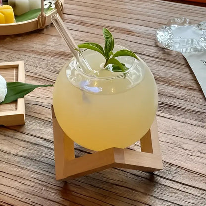 Ball shape coffee juice cocktail glass with straw dining room decor
