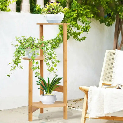 Natural & dark bamboo 3 tier plant stand living room display