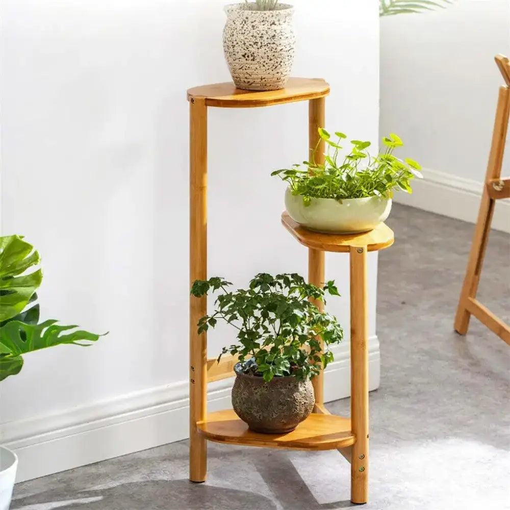 Natural & dark bamboo 3 tier plant stand living room display