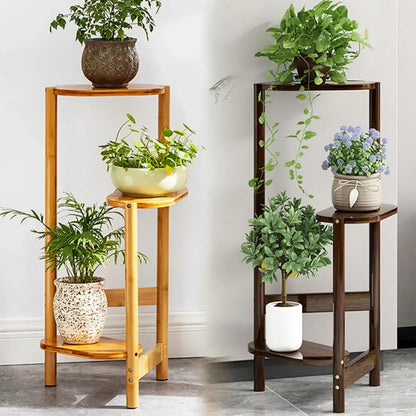 Natural & dark bamboo 3 tier plant stand living room display
