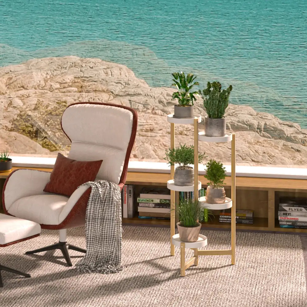 Minimalist white and gold 4 tier plant stand living room indoor outdoor