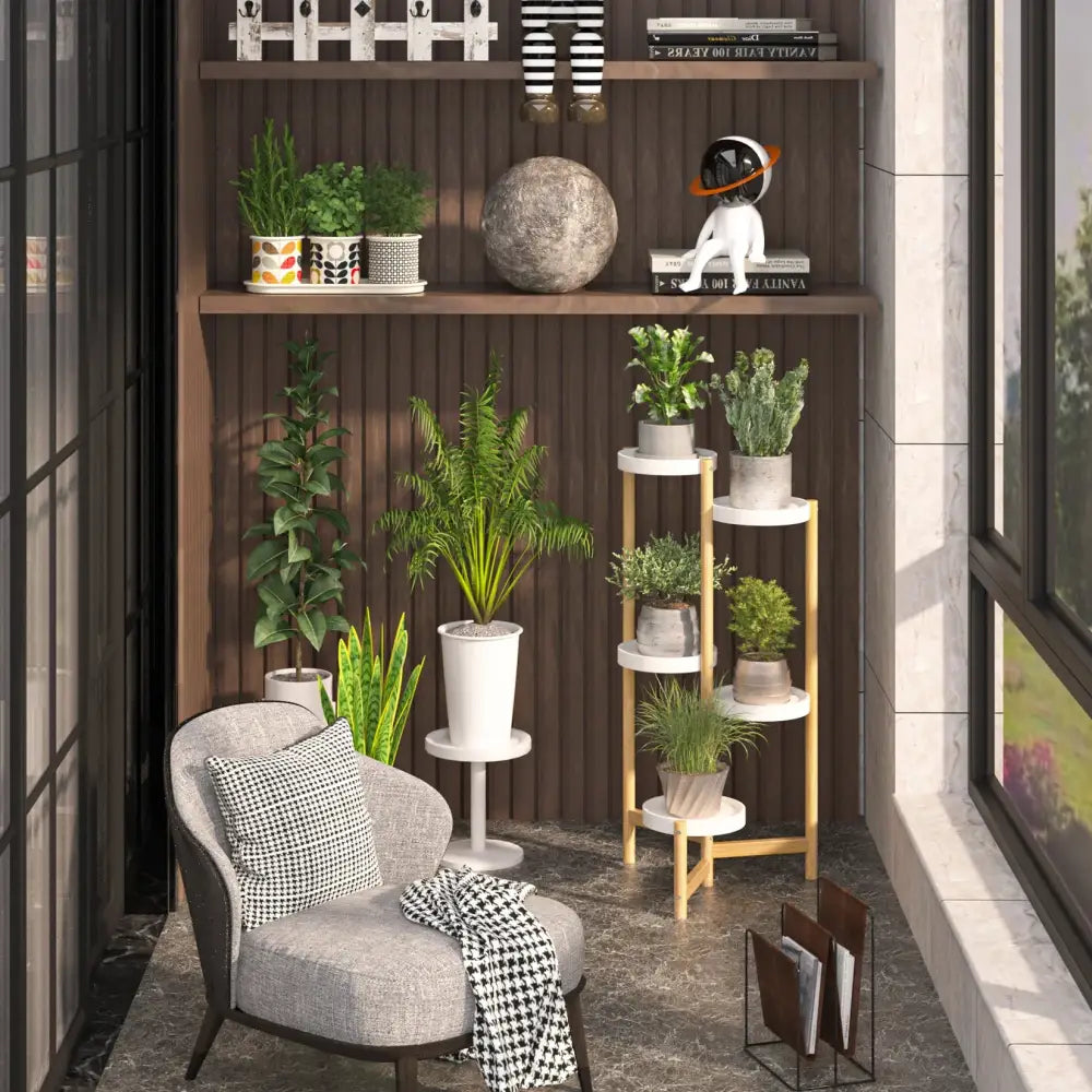 Minimalist white and gold 4 tier plant stand living room indoor outdoor