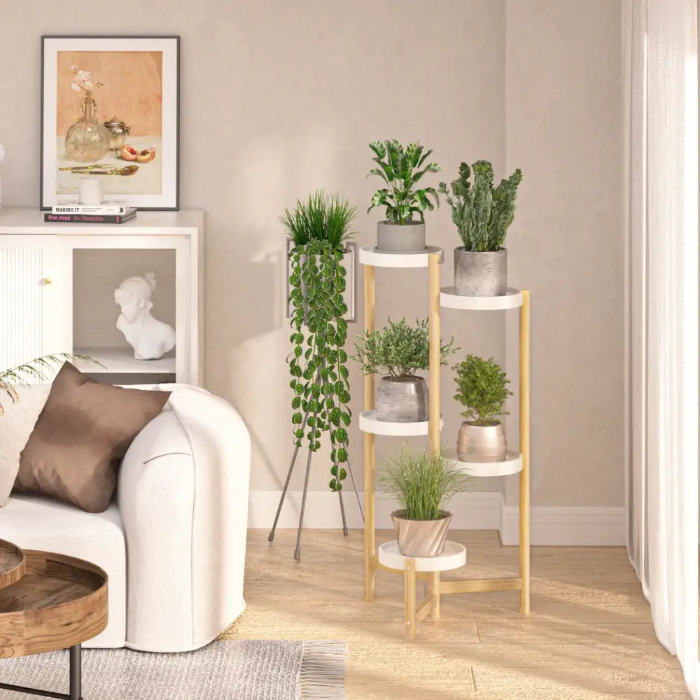 Minimalist white and gold 4 tier plant stand living room indoor outdoor