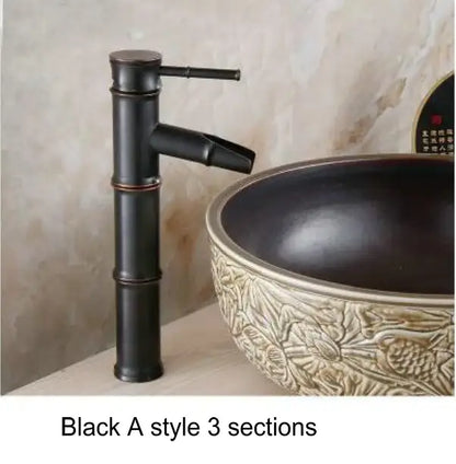 Bamboo antique brass & black basin mixer tap bathroom faucet