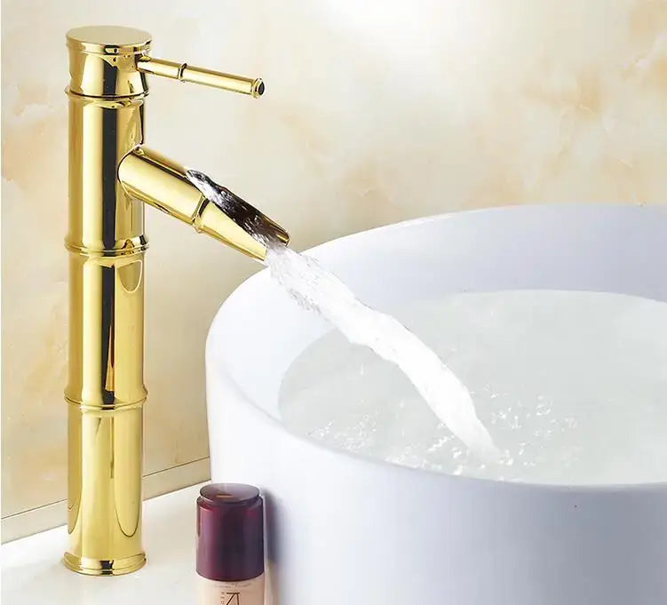 Bamboo antique brass & black basin mixer tap bathroom faucet