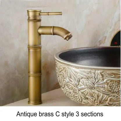 Bamboo antique brass & black basin mixer tap bathroom faucet