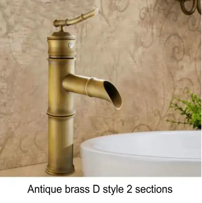 Bamboo antique brass & black basin mixer tap bathroom faucet