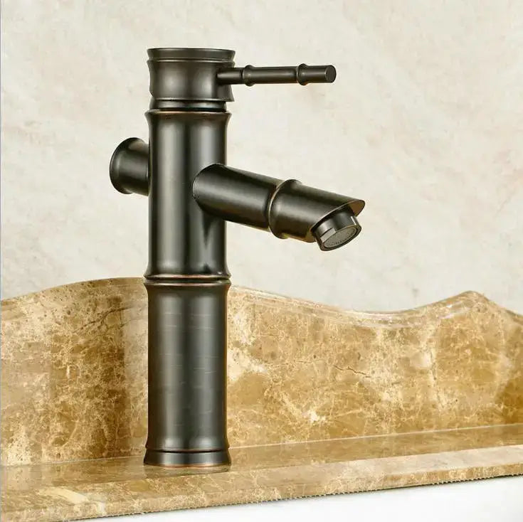 Bamboo antique brass & black basin mixer tap bathroom faucet