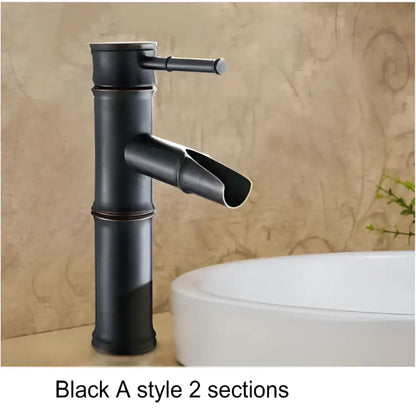 Bamboo antique brass & black basin mixer tap bathroom faucet