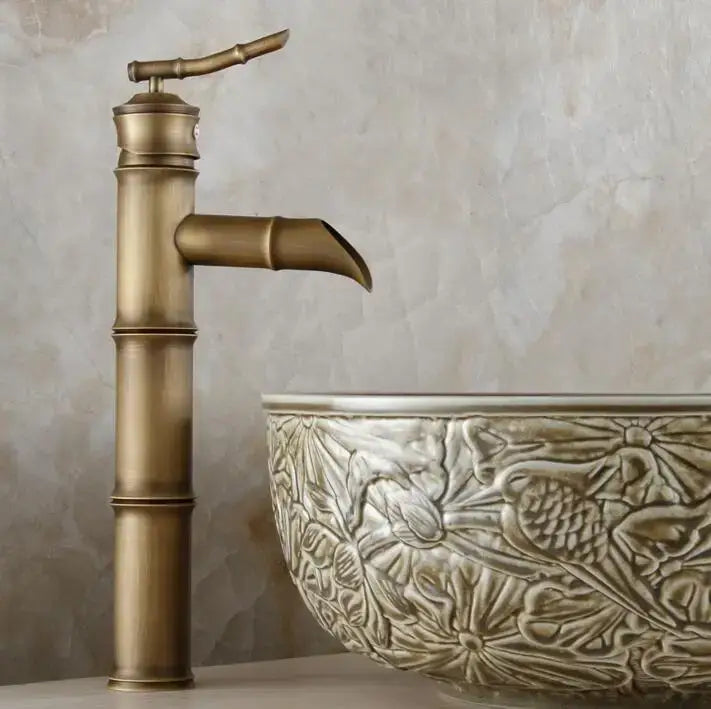 Bamboo antique brass & black basin mixer tap bathroom faucet