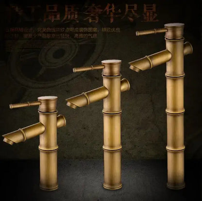 Bamboo antique brass & black basin mixer tap bathroom faucet