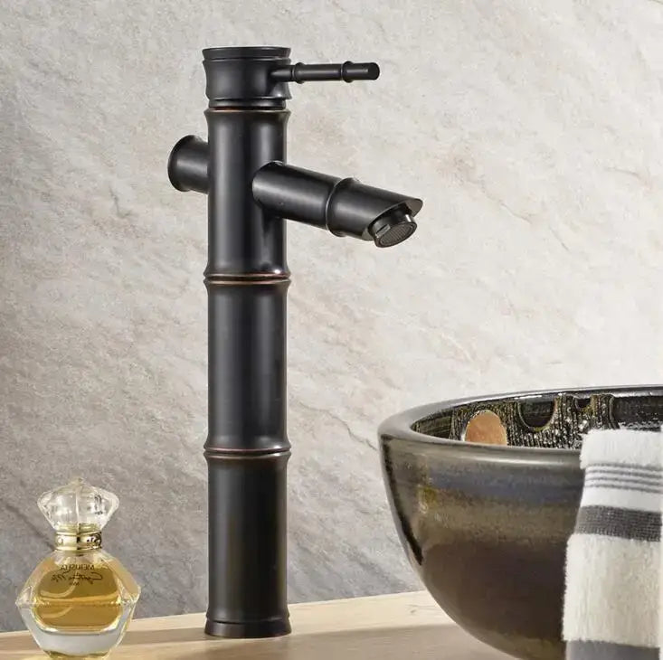 Bamboo antique brass & black basin mixer tap bathroom faucet