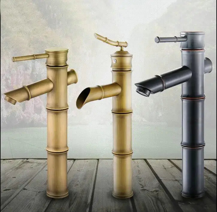 Bamboo antique brass & black basin mixer tap bathroom faucet