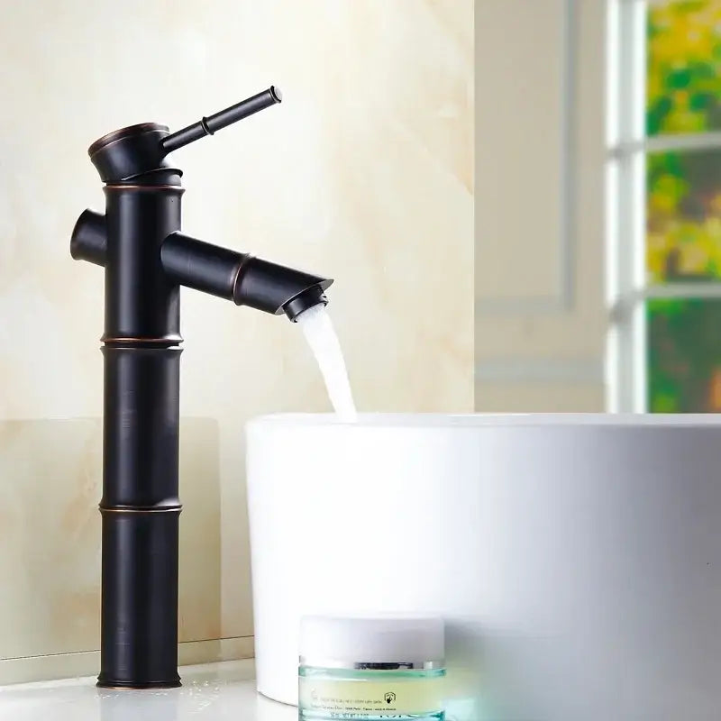 Bamboo black & copper high arch mixer bathroom waterfall faucet