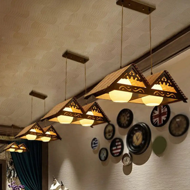 DecorBites™ Bamboo Chinese Island Pendant Light for Triangle Roof Restaurant in Wood