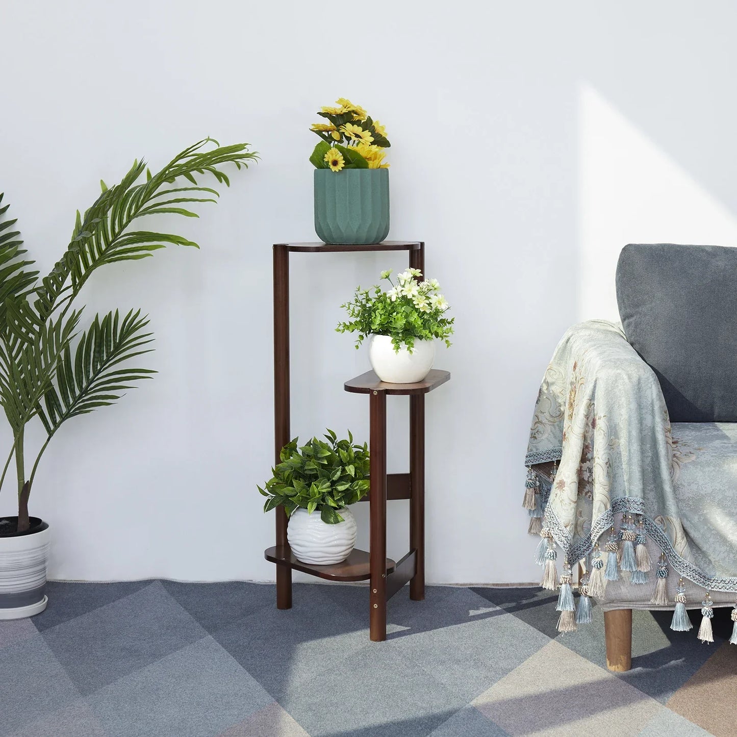 DecorBites™ Bamboo Corner Plant Stand for Garden Balcony