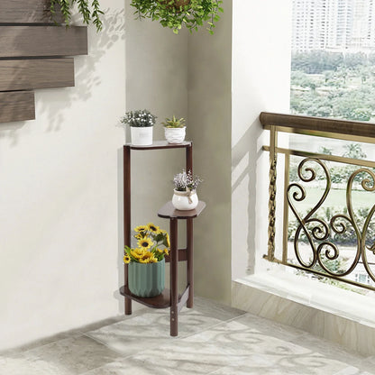 DecorBites™ Bamboo Corner Plant Stand for Garden Balcony