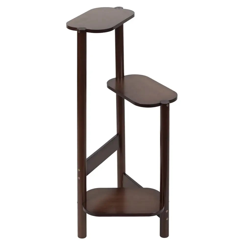 Dark wood bamboo corner plant stand living room 3 tier shelf