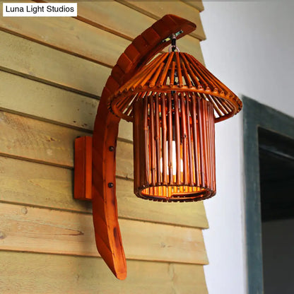 DecorBites™ Bamboo Country House Wall Sconce with Arc Arm - Brown