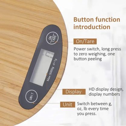 Bamboo digital kitchen scale set – kitchen lcd display 5kg capacity
