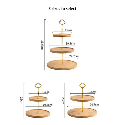 Bamboo fruit cake stand gold 3 tier wood tray dining room dessert rack