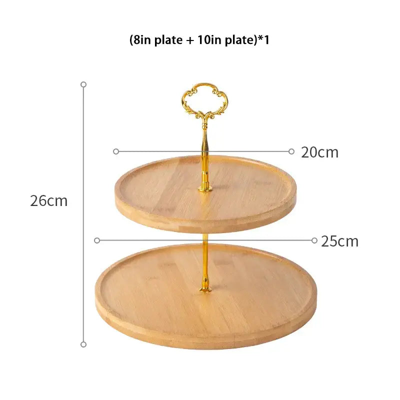 Bamboo fruit cake stand gold 3 tier wood tray dining room dessert rack
