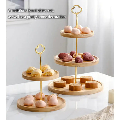 Bamboo fruit cake stand gold 3 tier wood tray dining room dessert rack