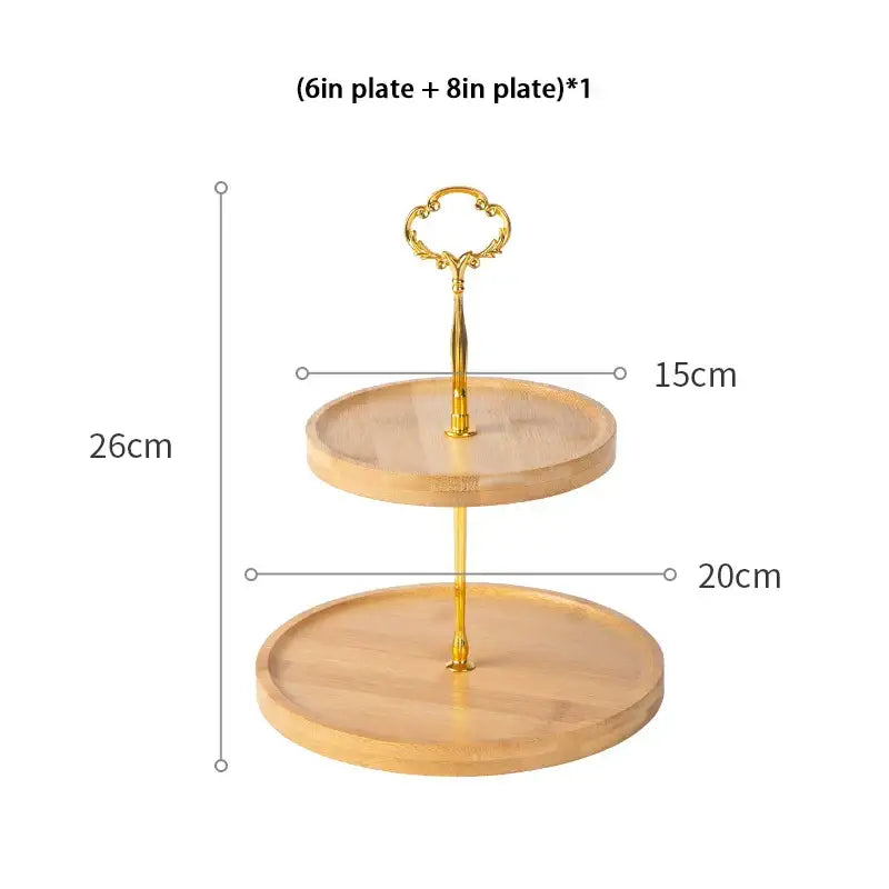 Bamboo fruit cake stand gold 3 tier wood tray dining room dessert rack