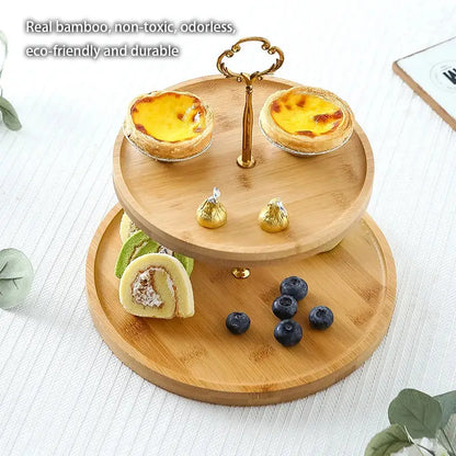 Bamboo fruit cake stand gold 3 tier wood tray dining room dessert rack
