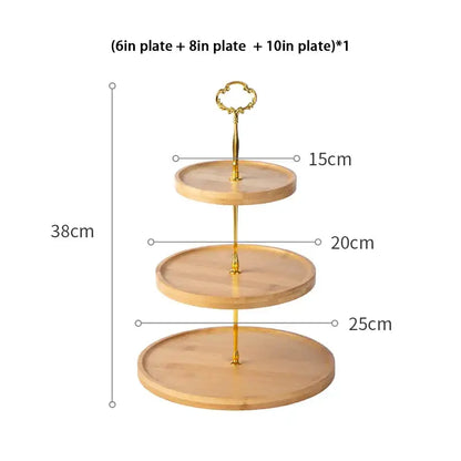 Bamboo fruit cake stand gold 3 tier wood tray dining room dessert rack