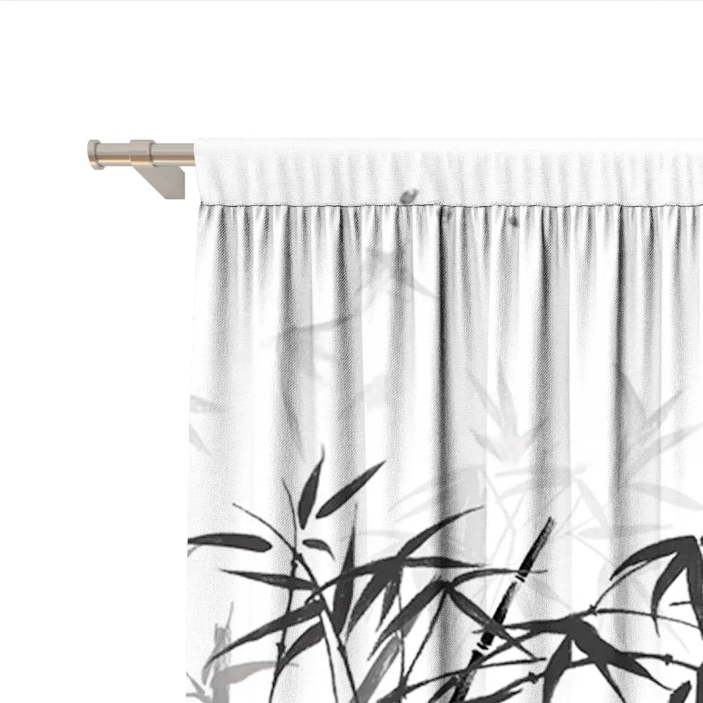 Bamboo ink painting white & gray curtains living room decor