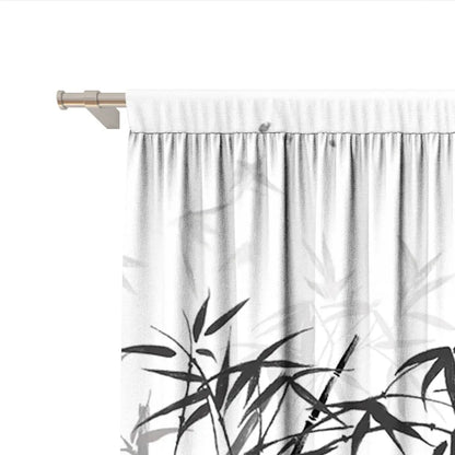 Bamboo ink painting white & gray curtains living room decor