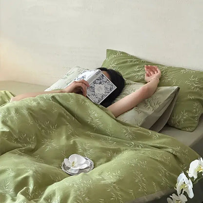 Bamboo leaf jacquard green cotton bedding set bedroom quilt set
