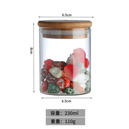 Bamboo lid glass food storage jar with labels kitchen spice set