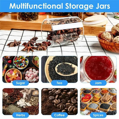 Bamboo lid glass food storage jar with labels kitchen spice set