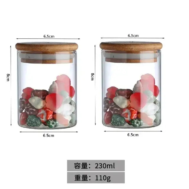 Bamboo lid glass food storage jar with labels kitchen spice set