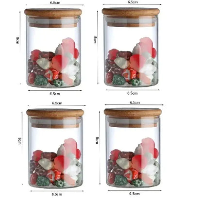 Bamboo lid glass food storage jar with labels kitchen spice set