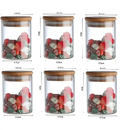 Bamboo lid glass food storage jar with labels kitchen spice set