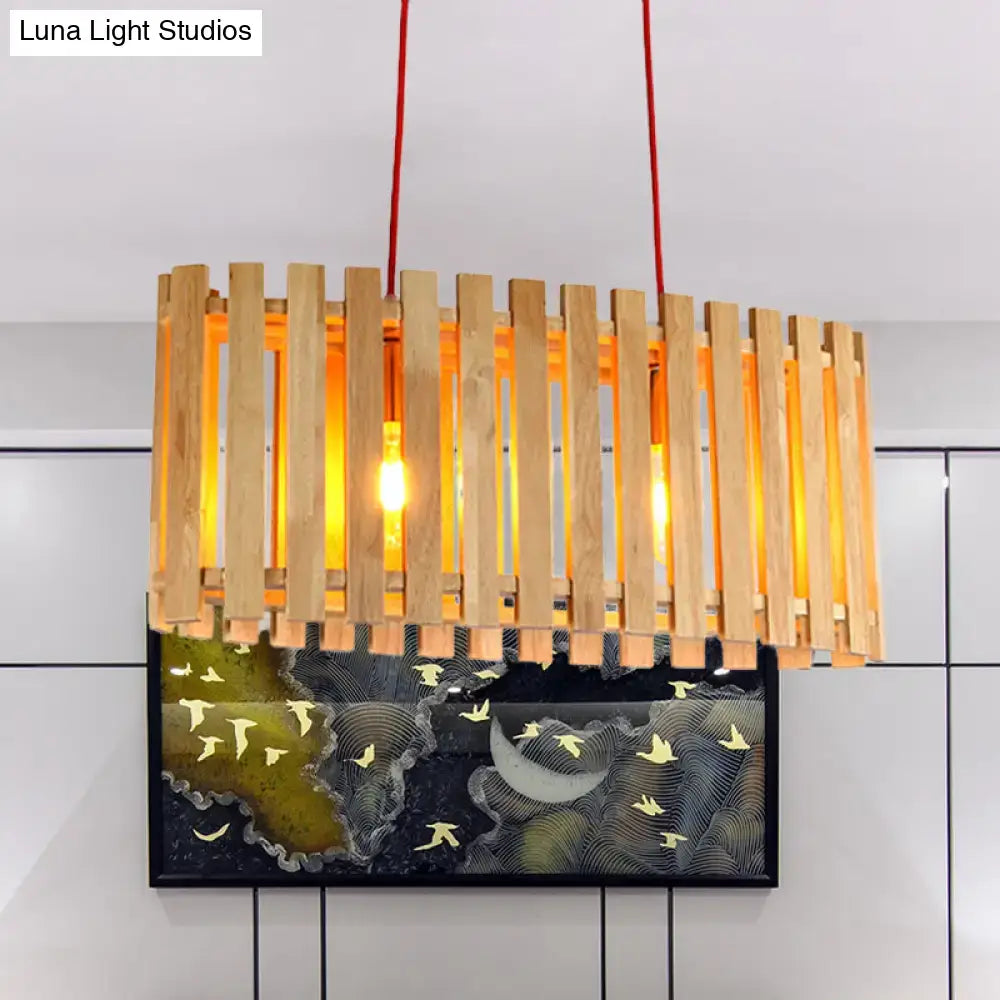Bamboo linear island lighting wood slat pendant for dining room