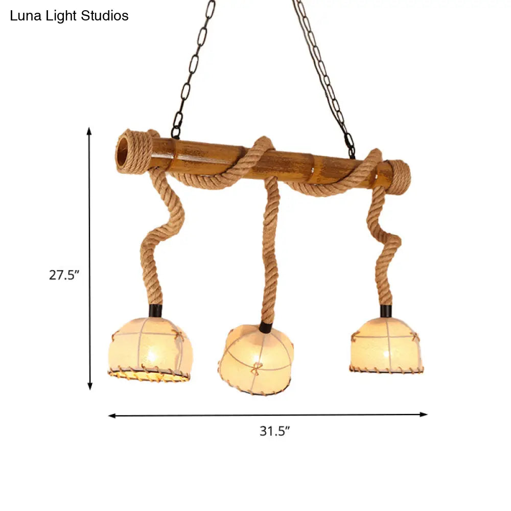 DecorBites™ Bamboo Linear Island Pendant Light with Cage Shade - Lodge Style - Beige
